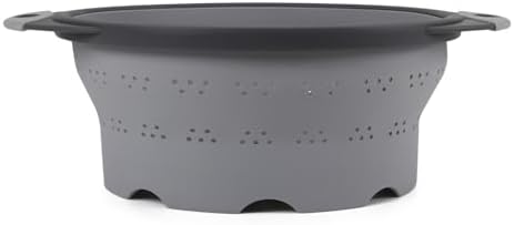 Dexas 8" Collapsible Silicone Colander in Cool Grey, Kitchen Strainer by Dexas