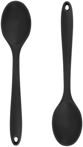 Cooking Spoon 2Pcs 10.8'' Large Serving Spoons Black Heat Resistant Silicone by Respleiej