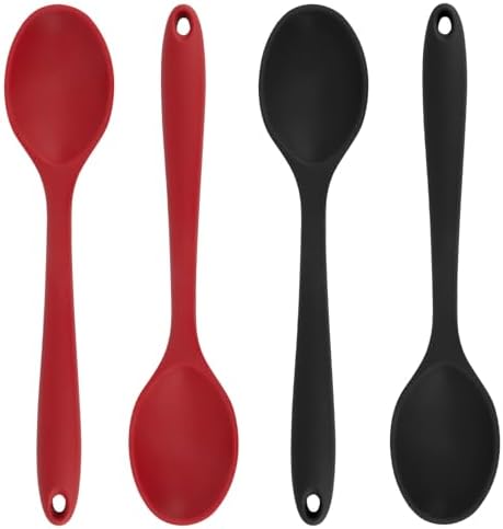 Cooking Spoon 4Pcs Red Black Large Serving Spoons Large Heat Resistant Silicone by Respleiej