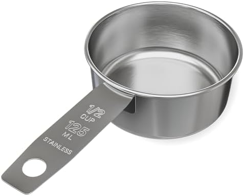 1/2 Cup Stainless Steel Measuring Cup | Sturdy Metal 125 ml | 125 cc | 4 oz | by Knupp+Co.