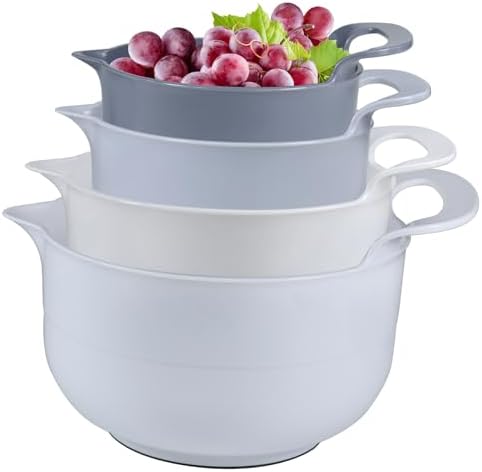 Mixing Bowls - 4 Piece Nesting Plastic Mixing Bowl Set - Non Slip Bottom and by Cheeren
