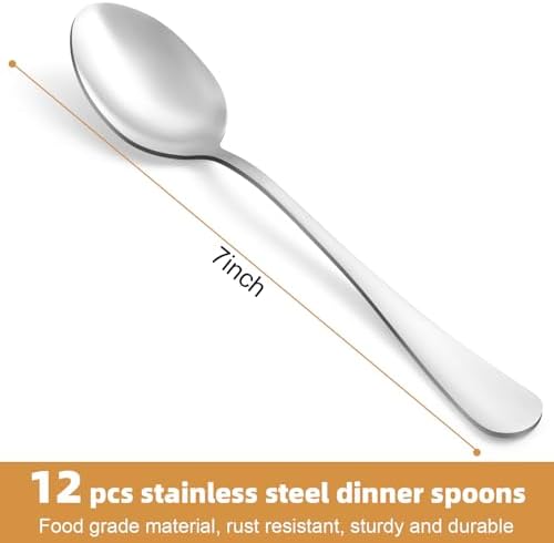 12 Pcs Dinner Spoons Set, Food-Grade Stainless Steel Tablespoons, Durable Metal - Image 2