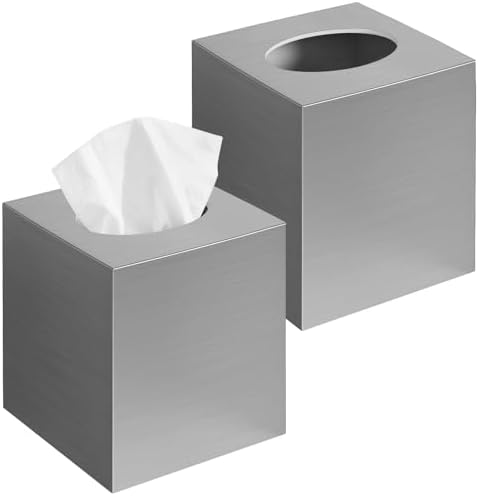 2 Pack Tissue Box Cover, Square Plastic Tissue Holder Non-Slip Base by Chintu