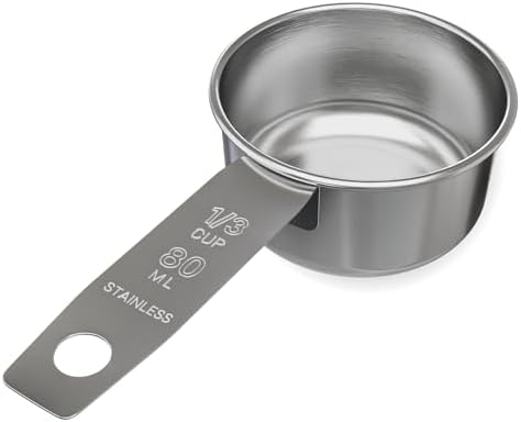 1/3 Cup Stainless Steel Measuring Cup | Sturdy Metal 80 ml | 80 cc | 3 oz | by Knupp+Co.