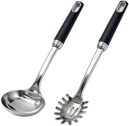Stainless Steel Soup Ladle and Spaghetti Spoon Set by Unknown