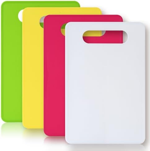 Luckyiren Plastic Cutting Board Set, 4-Piece Small Color-Coded Kitchen Mats by Luckyiren
