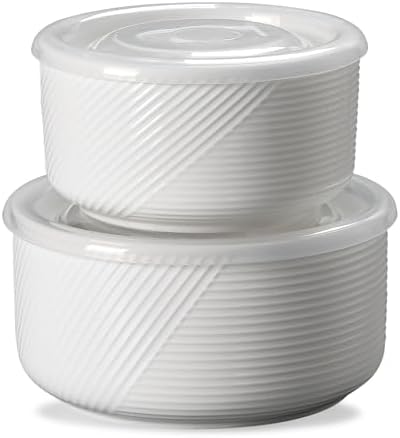 Ceramic Nesting Bowls with Lid, Microwave Safe by Adewnest