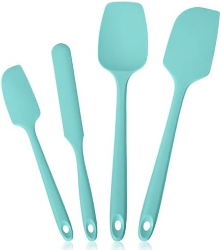 600ºF Heat Resistant Silicone Spatula Spoonula Set of 4, Aqua Sky by Lilybeam