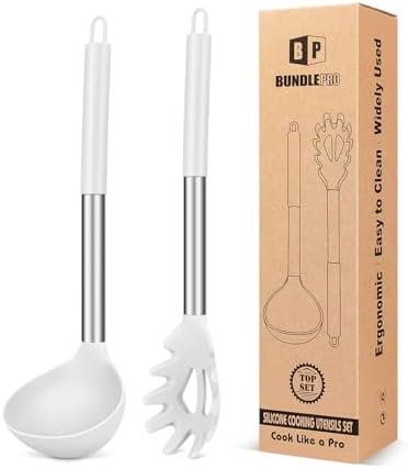 BUNDLEPRO Silicone Soup Ladle and Pasta Spoon Set, 2 Pack by BUNDLEPRO