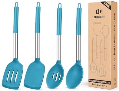 Pack of 4 Silicone Cooking Utensils Set, Non Stick Large Solid Spatulas by BUNDLEPRO
