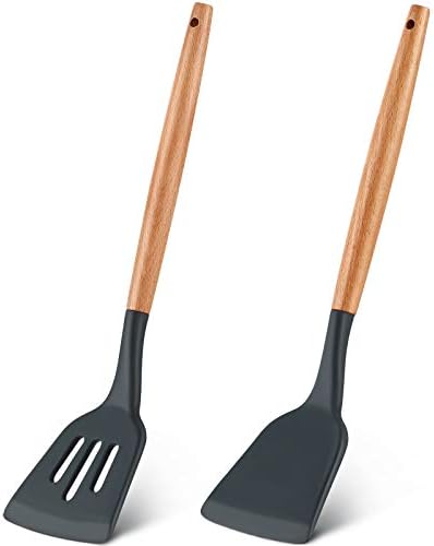 2 Pieces Silicone Slotted Turner Set, Silicone Turner Spatula by Patelai
