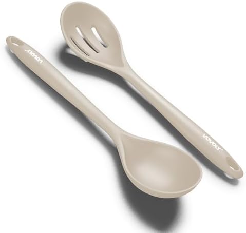 VOVOLY Silicone Spoons for Cooking, Solid & Slotted Spoon Set by VOVOLY