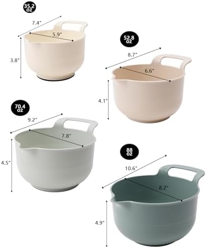 Mixing Bowls - 4 Piece Nesting Plastic Mixing Bowl Set - Non Slip Bottom and - Image 2