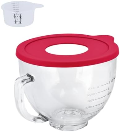 Glass Bowl Compatible With KITCHENAID Stand Mixer, With Red Lid Compatible with by Kitwanda