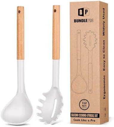 BUNDLEPRO Silicone Soup Ladle and Pasta Spoon Set by BUNDLEPRO