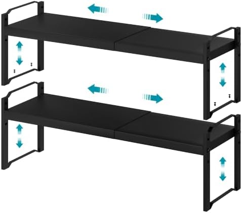 Cawukege 2 Pack Expandable Cabinet Organizer Shelf, Metal Countertop Storage by Cawukege