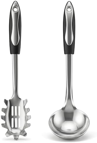 2 PCS Stainless Steel Soup Ladle and Spaghetti Spoon by Unknown