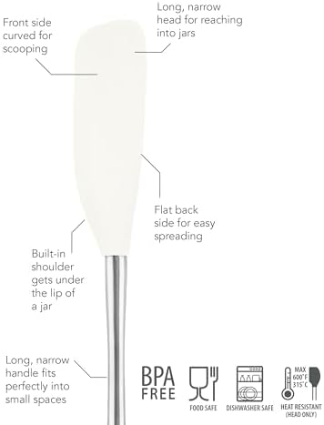 Tovolo Jar Spatula Silicone Long Stainless Steel Handle Scraper Spatula White - Image 3