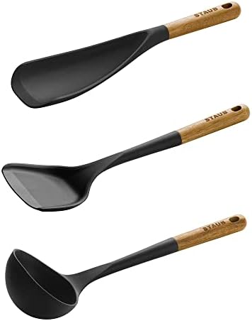 STAUB Silicone with Wood Handle 3-pc Cooking Utensil Set, Matte Black - Image 3