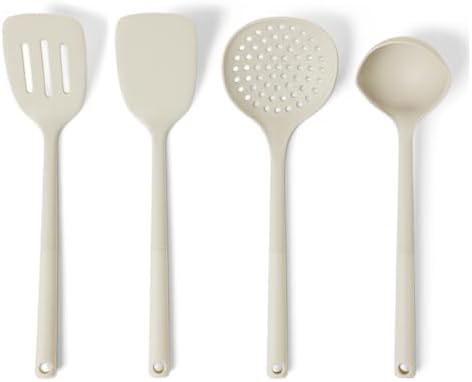 Amazon Basics Silicone Cooking Spoon, Ladle and Spatula Set, Soft Grip Handle by AmazonBasics