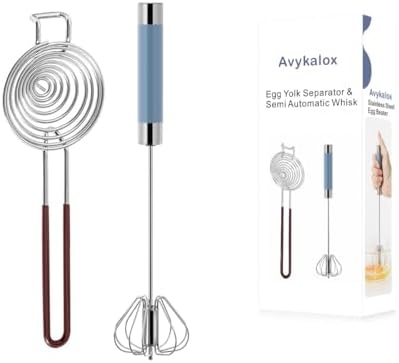 Egg Yolk Separator & Semi Automatic Whisk, Stainless Steel Mini Hand Push Whisk by Unknown