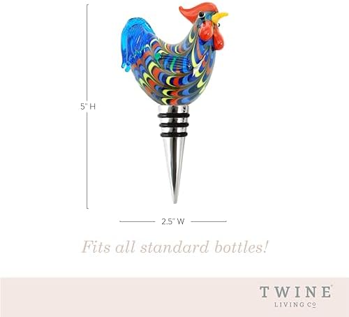 Twine Rooster Bottle Stopper, Glass Rooster Wine Bottle Stopper, Keep Wine Fresh - Image 3