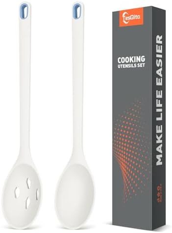 Silicone Cooking Spoon, Solid&Slotted Spoons, 2 Pack by TesQita
