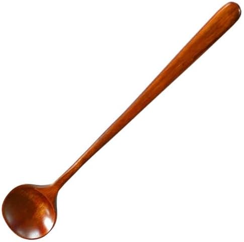 Long Soup Spoons, 11In Korean Style Natural Wood Long Handle Round Spoons by AOOSY