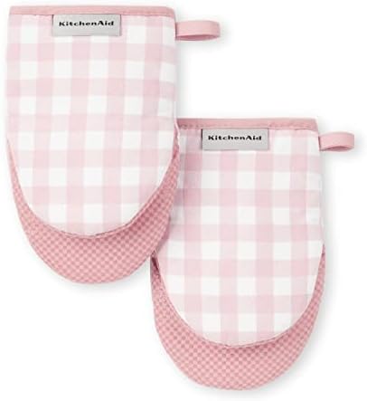 KitchenAid Gingham Mini Oven Mitt 2-Pack Set, Dried Rose by KitchenAid