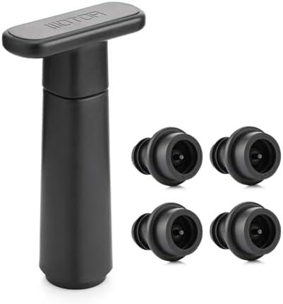 WOTOR Wine Vacuum Pump with 4 Wine Stoppers, Reusable Bottle Sealer by MakeWineFresher
