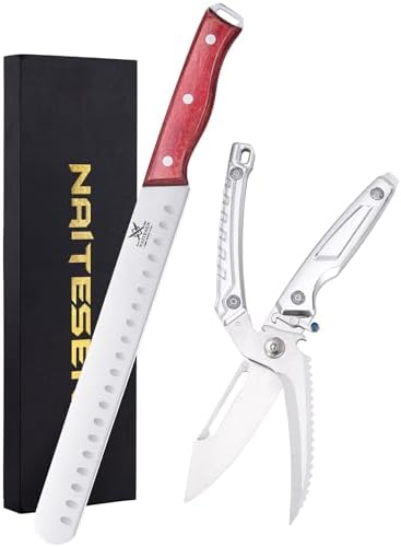 Naitesen 2PCS Brisket Carving Knife and All Purpose Kitchen Shears Set by Naitesen