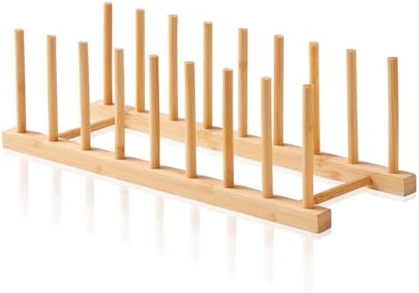 Bamboo Wooden Dish Rack-Pot Lid Plate Rack Organizer Holder by Worthyeah