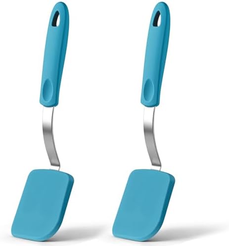 2Pcs Mini Silicone Cookie Brownie Spatula, Solid Flat, Light Blue by Yetene