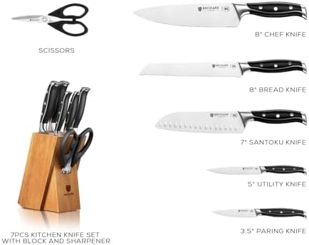 BRODARK 7Pcs Ultra Sharp Kitchen Knife Set, Acacia Wood Block - Image 6