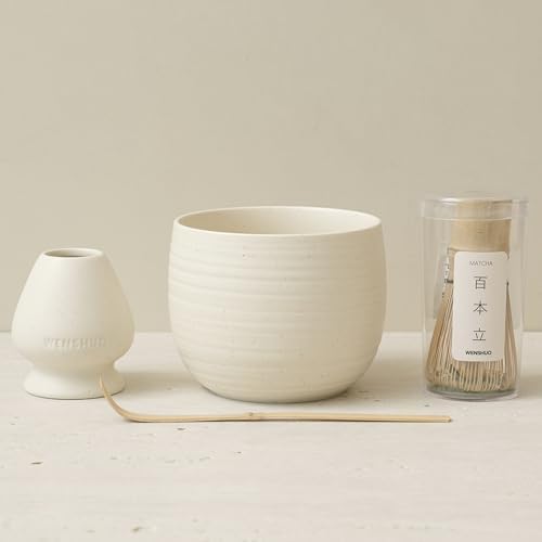 Matcha Whisk Set, Ceramic Matcha Bowl & Whisk Holder, Bamboo Accessory by WENSHUO