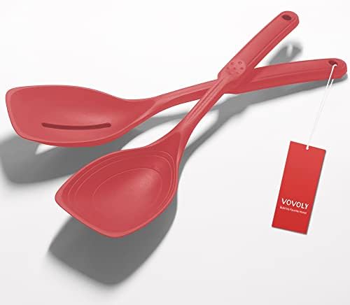Vovoly Large Silicone Cooking Spoon Set, Deep bowl & Measurement Mark by VOVOLY
