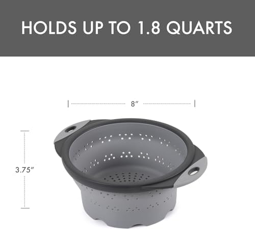 Dexas 8" Collapsible Silicone Colander in Cool Grey, Kitchen Strainer - Image 2