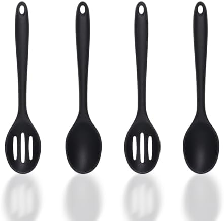 Small Silicone Spoon 4PCS, 8 Inch Mini Slotted Spoons by Eolilim