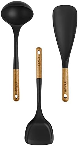 STAUB Silicone with Wood Handle 3-pc Cooking Utensil Set, Matte Black by Unknown