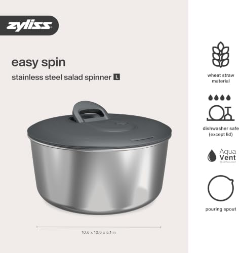 Zyliss Easy Spin Salad Spinner, 4–6 Servings, Stainless Steel - Image 6