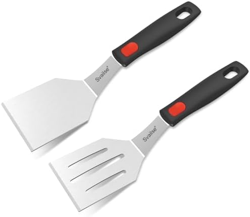 Metal Spatula of 2, Stainless Steel Solid & Slotted Turner Set by Svailse