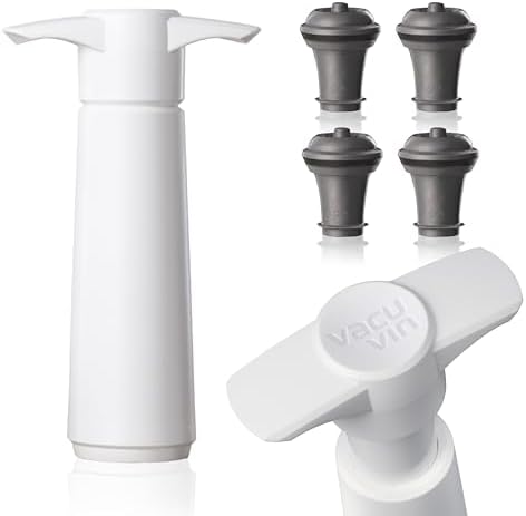 Original Vacu Vin Vaccuum Wine Saver White w 4 Stoppers by VacuVin
