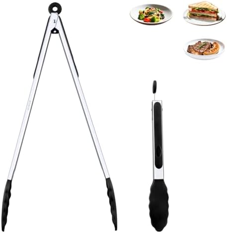 2-Pack Silicone Kitchen Tongs, 9 & 12 Inch, Non-Slip Cooking Set by AUWUB