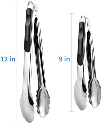 2 Pcs 9/12 Inch Kitchen Tongs for Cooking, BBQ & Salad - Image 2