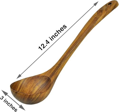 Wooden Ladle for Cooking, 12.4" Teak Soup Spoon, Medium 2 oz Serving Scoop - Image 4
