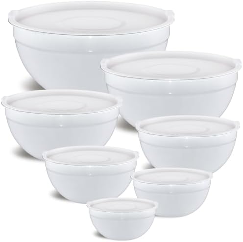 White Mixing Bowls with Airtight Lids, Stainless Steel Nesting Mixing Bowls Set by Moxinox