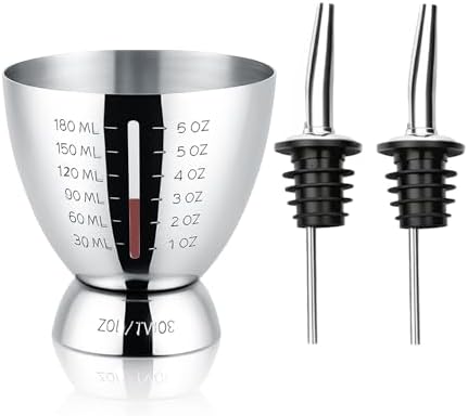 Cocktail Jigger with OZ&ML Markings 1–6oz Include 2 Pour Spouts by SIPOYEN