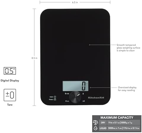 KitchenAid KQ914BA Digital Glass Top Kitchen and Food Scale, 11 lb Capacity - Image 2