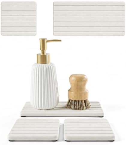 Diatomaceous Earth Sink Organizer Tray Set, Faucet Splash Guard by Homdiva