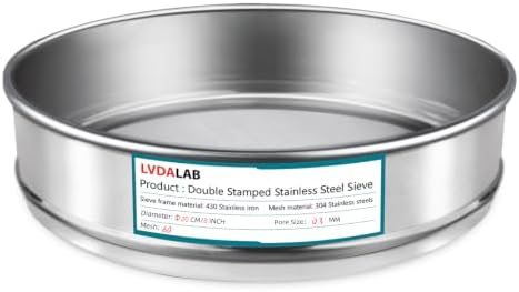 7.9" 304 Stainless Steel Lab Sieve, 60 Mesh Screen Sifter by LVDALAB